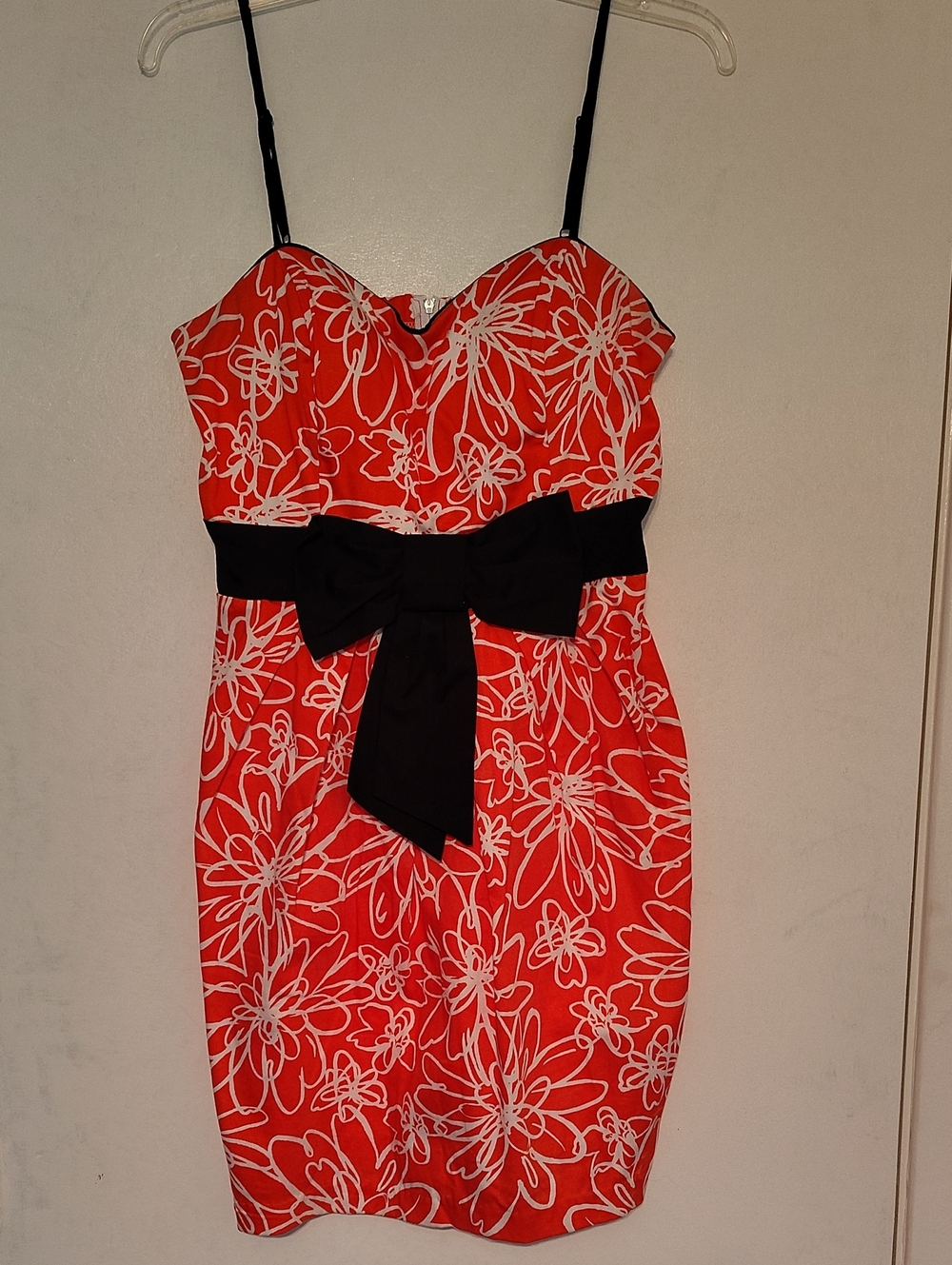 B. Smart Deep Coral Floral Strapless Mini Dress with Black Bow